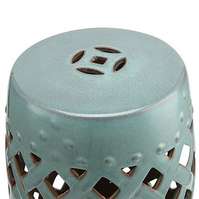 Ceramic Garden Stool with Woven Lattice Design for Decorative Outdoor Seating