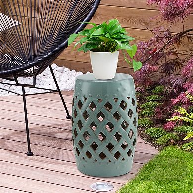 Ceramic Garden Stool with Woven Lattice Design for Decorative Outdoor Seating