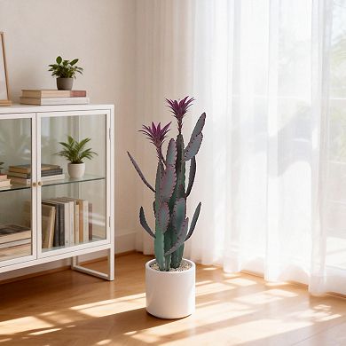 Large Artificial Cactus in Pot, Realistic Texture Faux Desert Cacti Plant for Home Garden Office