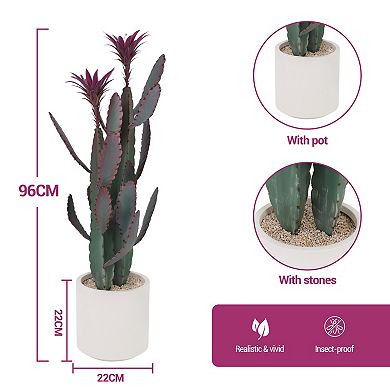 Large Artificial Cactus in Pot, Realistic Texture Faux Desert Cacti Plant for Home Garden Office