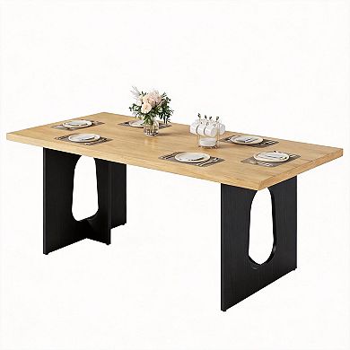 71" Modern Dining Table for 6-8 People, Rectangular Wooden Tabletop with Heavy Duty T-Shaped