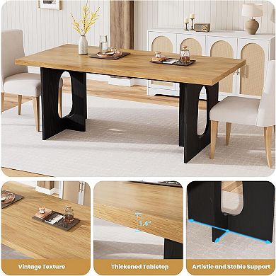 71" Modern Dining Table for 6-8 People, Rectangular Wooden Tabletop with Heavy Duty T-Shaped