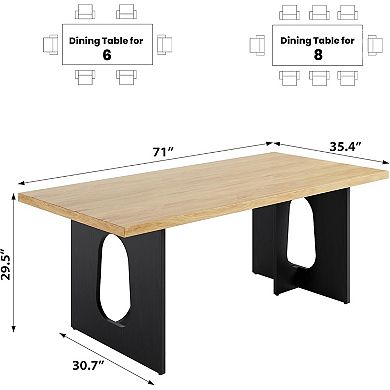 71" Modern Dining Table for 6-8 People, Rectangular Wooden Tabletop with Heavy Duty T-Shaped