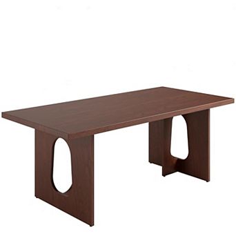 71" Modern Dining Table for 6-8 People, Rectangular Wooden Tabletop with Heavy Duty T-Shaped