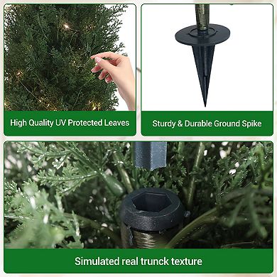 Artificial Cedar Topiary Trees Set of 2, UV Resistant Faux Evergreen Plants with Ground Spike