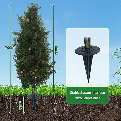 Artificial Cedar Topiary Trees Set of 2, UV Resistant Faux Evergreen Plants with Ground Spike