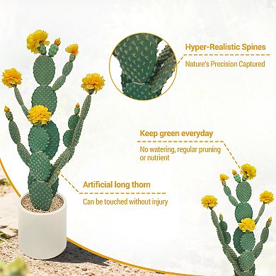 UV Resistant Artificial Cactus Plant with Realistic Texture, Desert Cacti Potted Plant with Planter