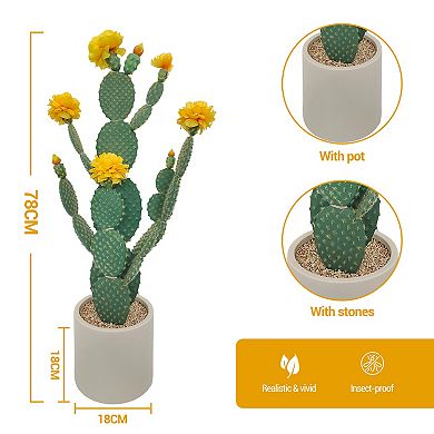 UV Resistant Artificial Cactus Plant with Realistic Texture, Desert Cacti Potted Plant with Planter