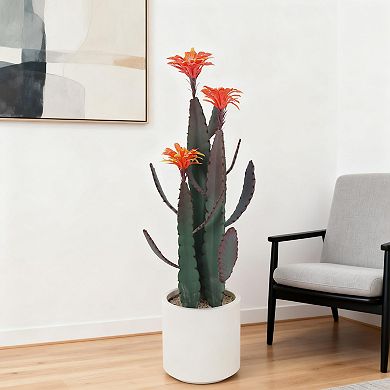 UV Resistant Artificial Cactus Plant, Realistic Texture Faux Desert Cacti Potted Plant with Planter