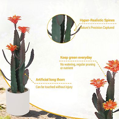 UV Resistant Artificial Cactus Plant, Realistic Texture Faux Desert Cacti Potted Plant with Planter