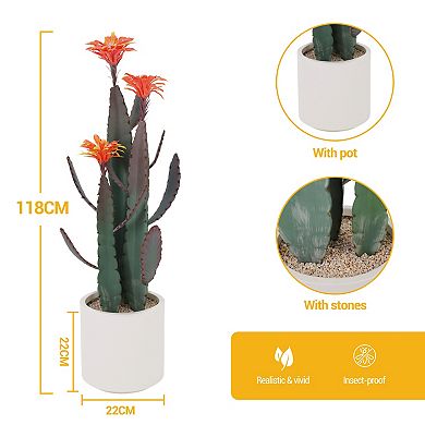UV Resistant Artificial Cactus Plant, Realistic Texture Faux Desert Cacti Potted Plant with Planter