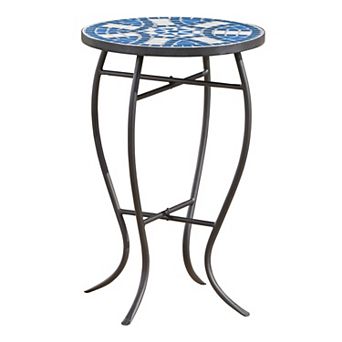 Mosaic Top Side Table With Curved Iron Legs For Patio Outdoor Scenarios