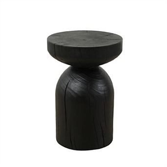 Round Accent End Table With Solid Mango Wood For Indoor Household Use