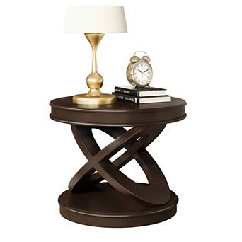 Round Wooden End Table With X Shape Base For Dining And Living Room