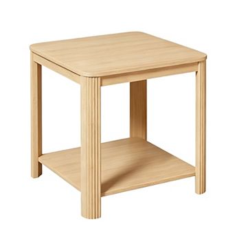 Two Tier Side Table With Wave Grain Legs For Home Office And Bedroom