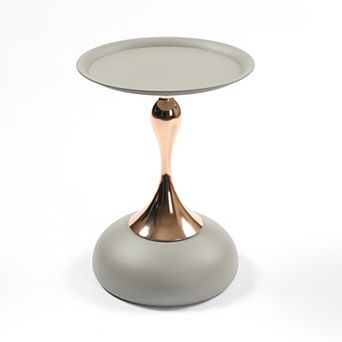 Round Accent Side Table With Metal Pedestal For Indoor Small Spaces