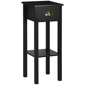Two Tier End Table With Drawer And Shelf For Daily Living Room Storage