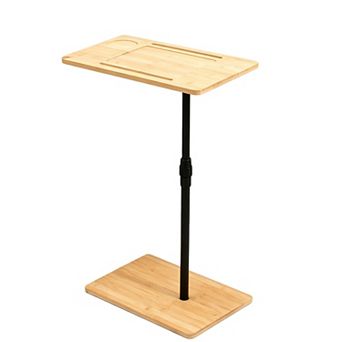 Height Adjustable C Shaped Bamboo End Table With Two Tier Structure For Home