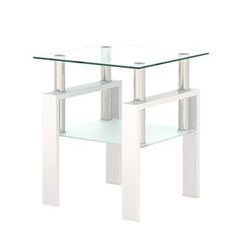 Single Square Glass End Table With Transparent Surface For Living Room