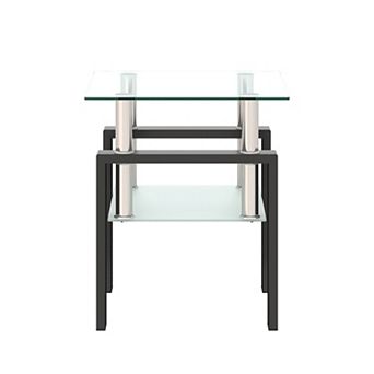 Single Square Glass End Table With Mixed Tone Panel For Living Room