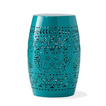 Cutout Pattern Metal End Table With Weather Resistant Frame For Patio Garden
