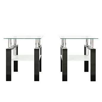 Two Piece Square Glass End Table With Mixed Tone Design For Home Use