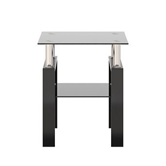 Single Square Glass End Table With Black Structure For Daily Living Space
