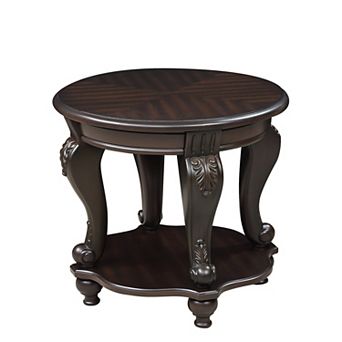 Two Tone Round End Table With Solid Wood Shelf For Living Room Corner Area