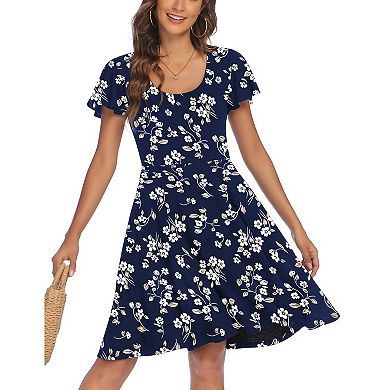 Zeagoo Summer Tiered Mini Dress with Pockets Ruffle Sleeve Crew Neck A Line Boho Sundress
