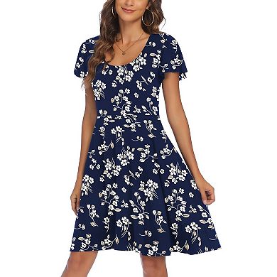 Zeagoo Summer Tiered Mini Dress with Pockets Ruffle Sleeve Crew Neck A Line Boho Sundress