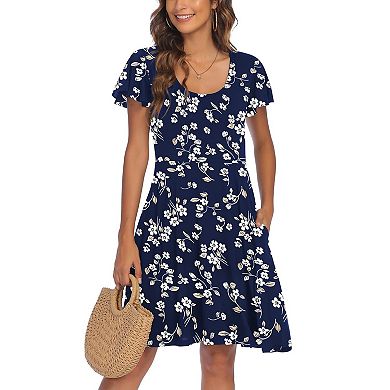 Zeagoo Summer Tiered Mini Dress with Pockets Ruffle Sleeve Crew Neck A Line Boho Sundress