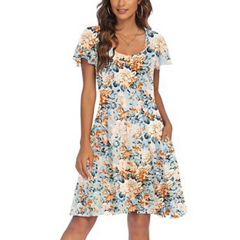 Zeagoo Summer Tiered Mini Dress with Pockets Ruffle Sleeve Crew Neck A Line Boho Sundress