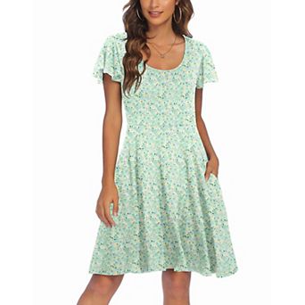 Zeagoo Summer Tiered Mini Dress with Pockets Ruffle Sleeve Crew Neck A Line Boho Sundress