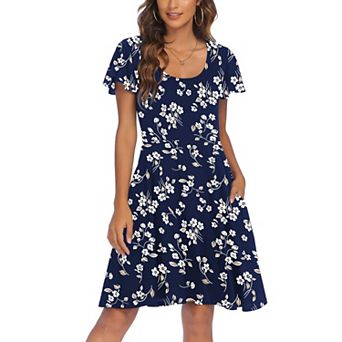 Zeagoo Summer Tiered Mini Dress with Pockets Ruffle Sleeve Crew Neck A Line Boho Sundress