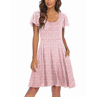 Zeagoo Summer Tiered Mini Dress with Pockets Ruffle Sleeve Crew Neck A Line Boho Sundress