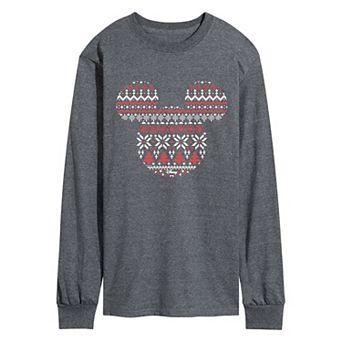 Men's Disney's© Mickey Mouse Fair Isle Holiday Patterns Long Sleeve Graphic T-Shirt