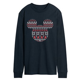 Men's Disney's© Mickey Mouse Fair Isle Holiday Patterns Long Sleeve Graphic T-Shirt