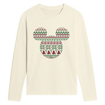 Men's Disney's© Mickey Mouse Fair Isle Holiday Long Sleeve Graphic T-Shirt