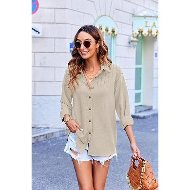 Zeagoo Women' Button Down Shirts Casual Pleated Long Sleeve Shirt