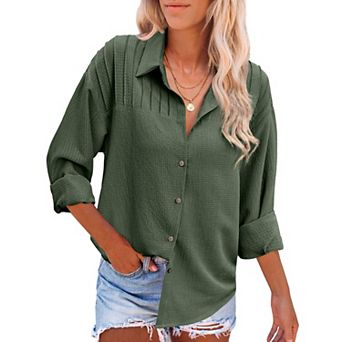 Zeagoo Women' Button Down Shirts Casual Pleated Long Sleeve Shirt