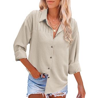Zeagoo Women' Button Down Shirts Casual Pleated Long Sleeve Shirt