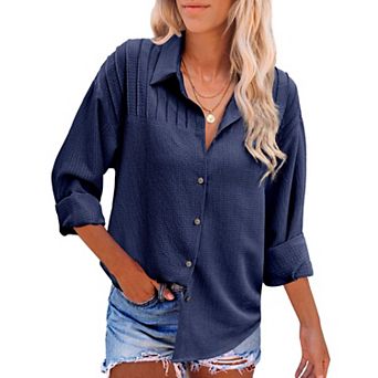 Zeagoo Women' Button Down Shirts Casual Pleated Long Sleeve Shirt