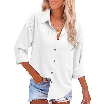 Zeagoo Women' Button Down Shirts Casual Pleated Long Sleeve Shirt
