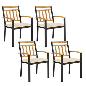 Costway Patio Dining Chairs Metal Outdoor Chairs with Removable Padded Cushions