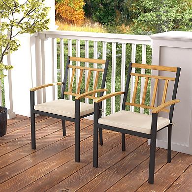Costway Patio Dining Chairs Metal Outdoor Chairs with Removable Padded Cushions