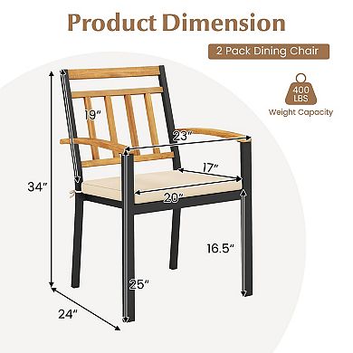 Costway Patio Dining Chairs Metal Outdoor Chairs with Removable Padded Cushions