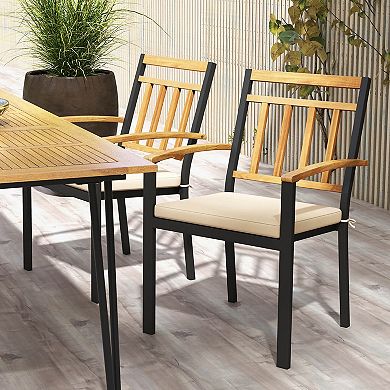 Costway Patio Dining Chairs Metal Outdoor Chairs with Removable Padded Cushions