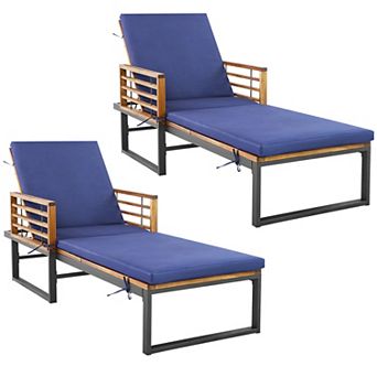 Costway Patio Cushioned Chaise Lounge Chair Adjustable Reclining Lounger Navy 800 lbs