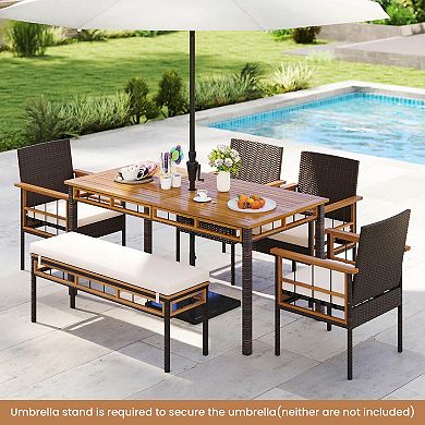 Costway Patio Dining Chairs with Removable Padded Cushion, Acacia Wood Armrests