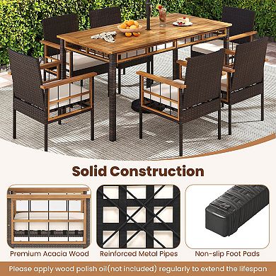 Costway Patio Dining Chairs with Removable Padded Cushion, Acacia Wood Armrests